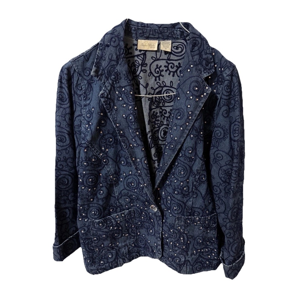 Studio Works blazer Denim Jacket Size Medium 1x Embellishments